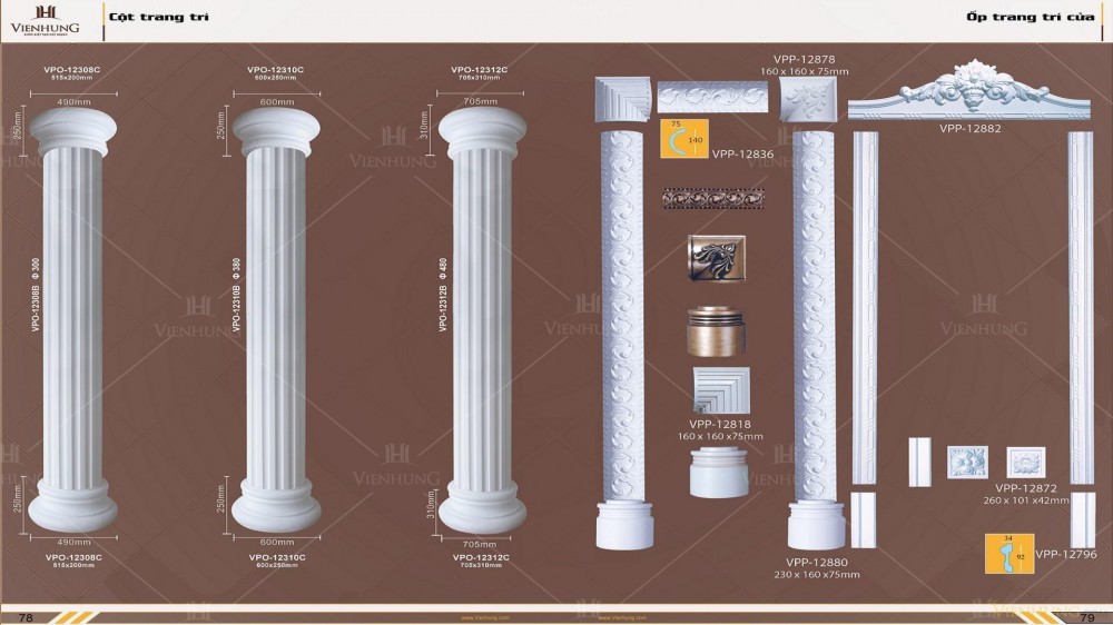 Ốp cột trang trí VPO-12000, VPO-12002, VPO-12004, VPO-12006, VPO-12008, VPO-12010